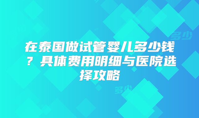 在泰国做试管婴儿多少钱?具体费用明细与医院选择攻略