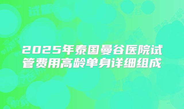 2025年泰国曼谷医院试管费用高龄单身详细组成