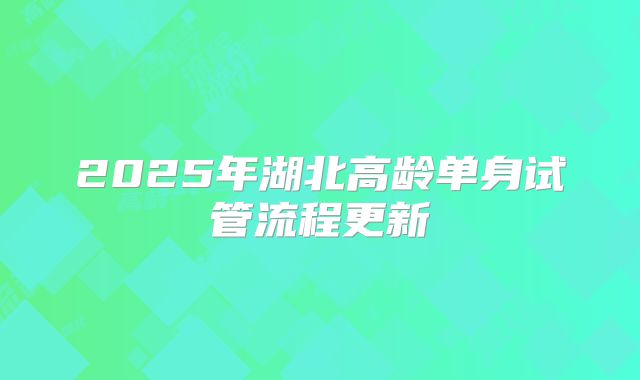 2025年湖北高龄单身试管流程更新