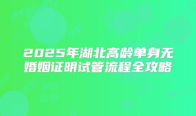 2025年湖北高龄单身无婚姻证明试管流程全攻略