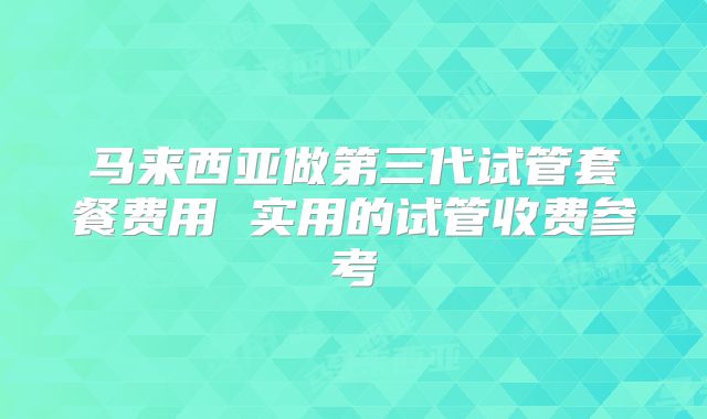 马来西亚做第三代试管套餐费用 实用的试管收费参考