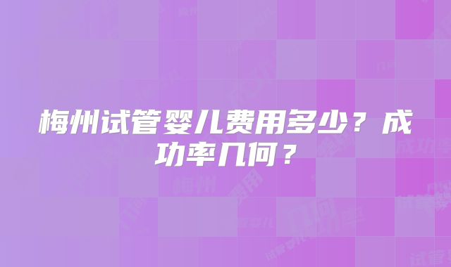 梅州试管婴儿费用多少?成功率几何?