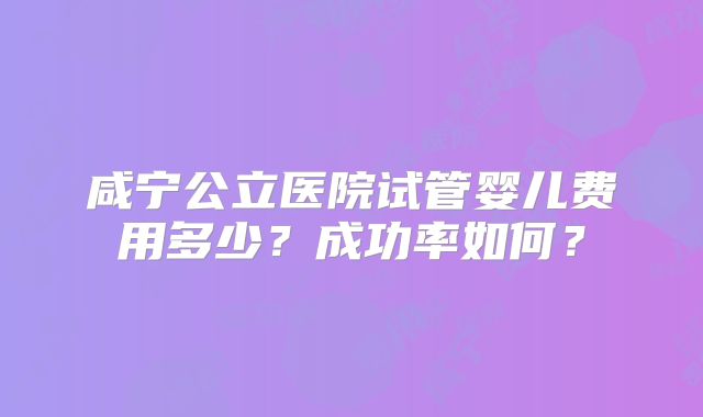 咸宁公立医院试管婴儿费用多少？成功率如何？