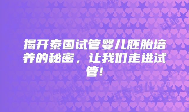 揭开泰国试管婴儿胚胎培养的秘密,让我们走进试管!