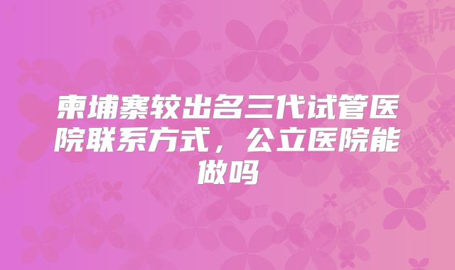 柬埔寨较出名三代试管医院联系方式，公立医院能做吗