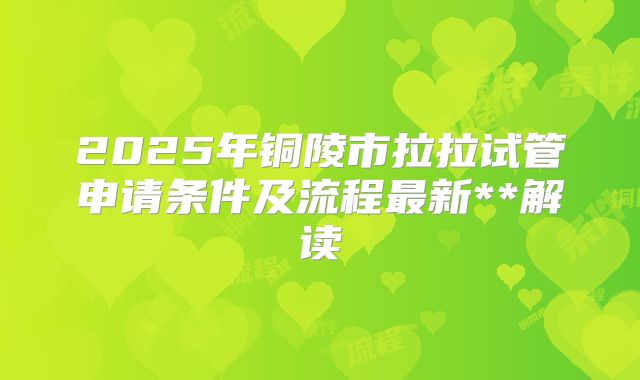2025年铜陵市拉拉试管申请条件及流程最新**解读