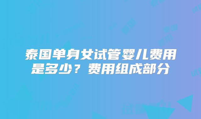 泰国单身女试管婴儿费用是多少？费用组成部分