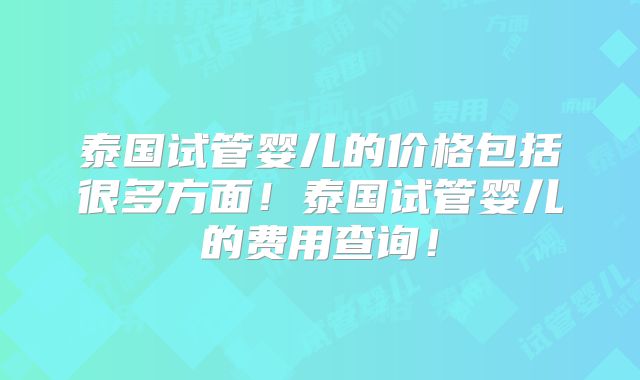 泰国试管婴儿的价格包括很多方面！泰国试管婴儿的费用查询！