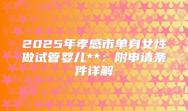 2025年孝感市单身女性做试管婴儿**：附申请条件详解