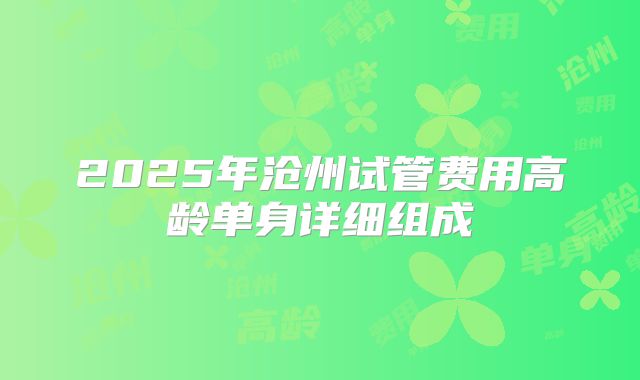 2025年沧州试管费用高龄单身详细组成
