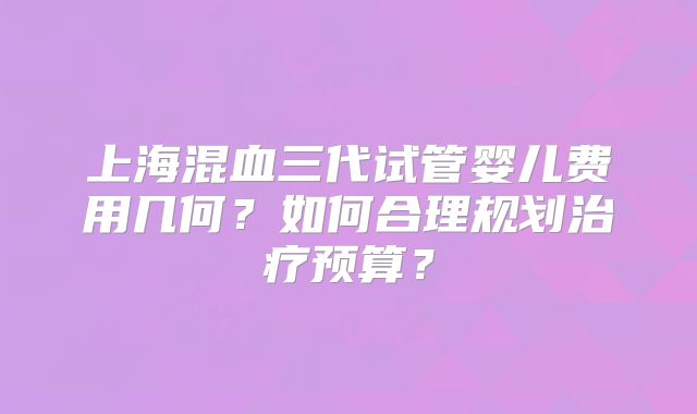 上海混血三代试管婴儿费用几何？如何合理规划治疗预算？