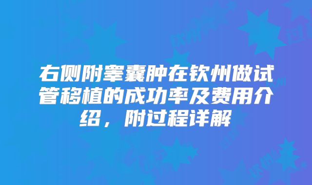 右侧附睾囊肿在钦州做试管移植的成功率及费用介绍，附过程详解