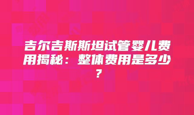 吉尔吉斯斯坦试管婴儿费用揭秘:整体费用是多少?