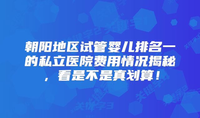 朝阳地区试管婴儿排名一的私立医院费用情况揭秘,看是不是真划算!