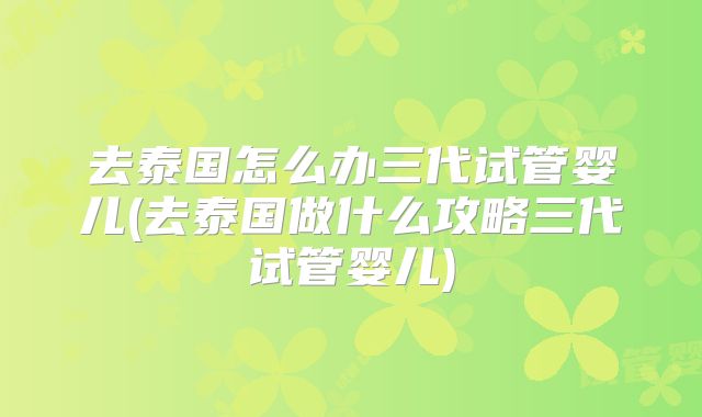 去泰国怎么办三代试管婴儿(去泰国做什么攻略三代试管婴儿)