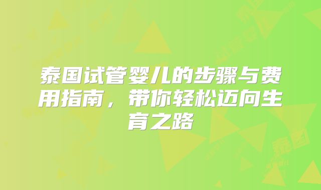 泰国试管婴儿的步骤与费用指南,带你轻松迈向生育之路