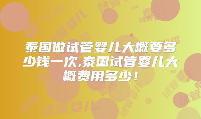 泰国做试管婴儿大概要多少钱一次,泰国试管婴儿大概费用多少！