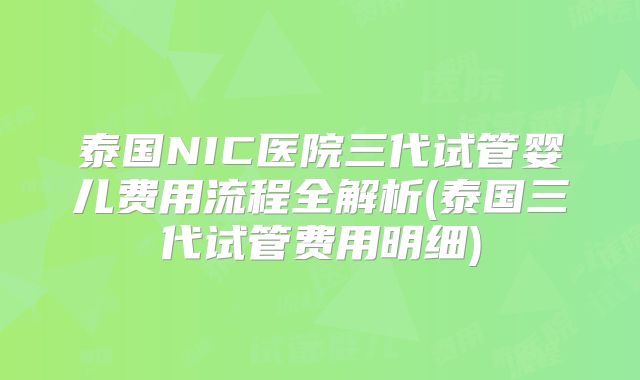 泰国NIC医院三代试管婴儿费用流程全解析(泰国三代试管费用明细)