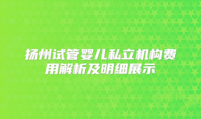 扬州试管婴儿私立机构费用解析及明细展示