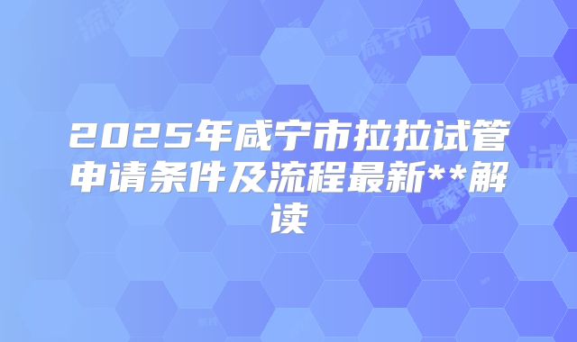2025年咸宁市拉拉试管申请条件及流程最新**解读