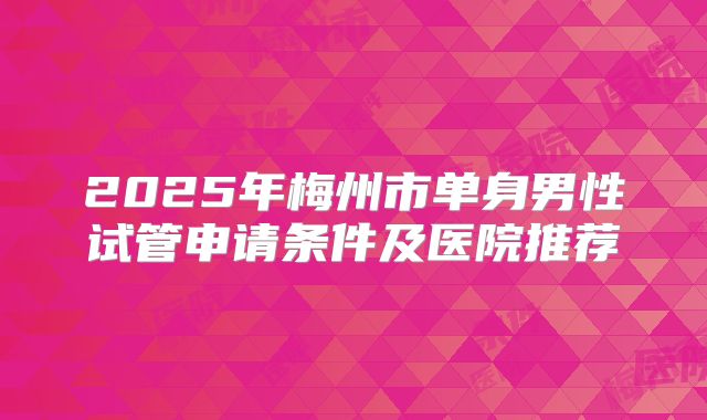 2025年梅州市单身男性试管申请条件及医院推荐