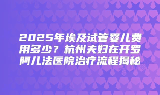 2025年埃及试管婴儿费用多少?杭州夫妇在开罗阿儿法医院治疗流程揭秘