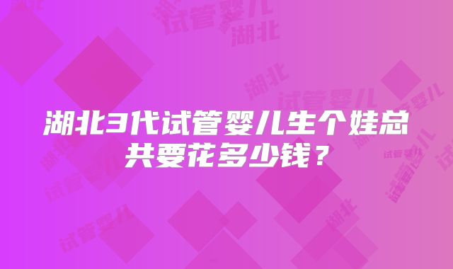 湖北3代试管婴儿生个娃总共要花多少钱?