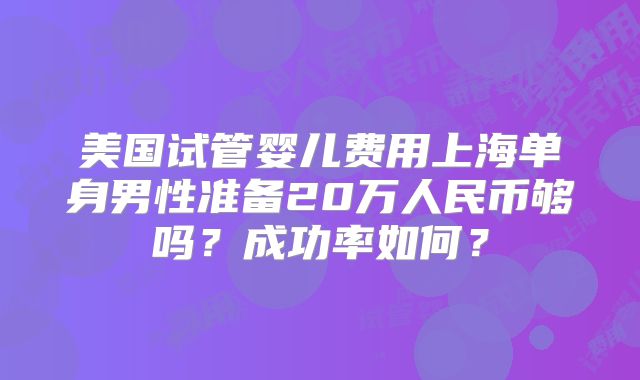 美国试管婴儿费用上海单身男性准备20万人民币够吗？成功率如何？