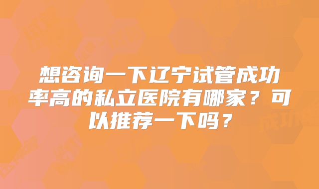 想咨询一下辽宁试管成功率高的私立医院有哪家?可以推荐一下吗?