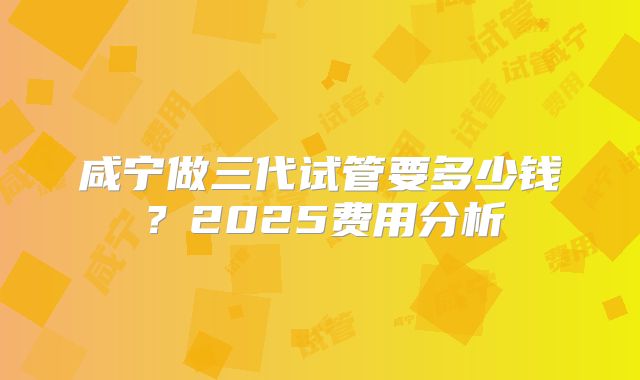 咸宁做三代试管要多少钱？2025费用分析