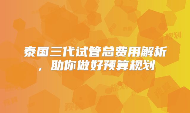 泰国三代试管总费用解析，助你做好预算规划