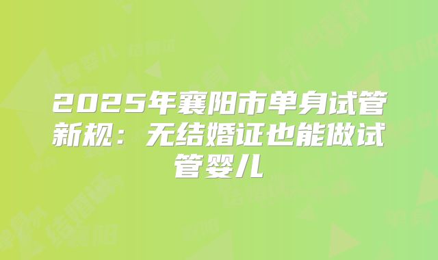 2025年襄阳市单身试管新规:无结婚证也能做试管婴儿