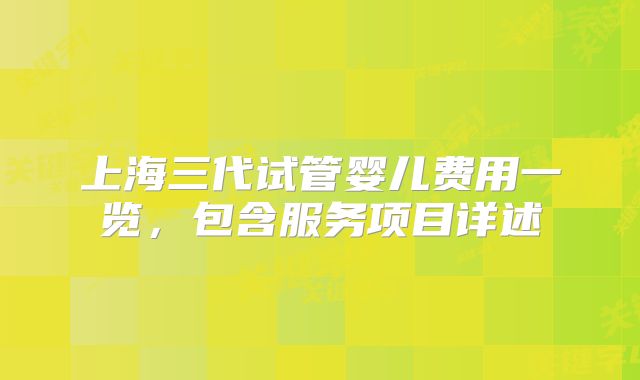 上海三代试管婴儿费用一览，包含服务项目详述