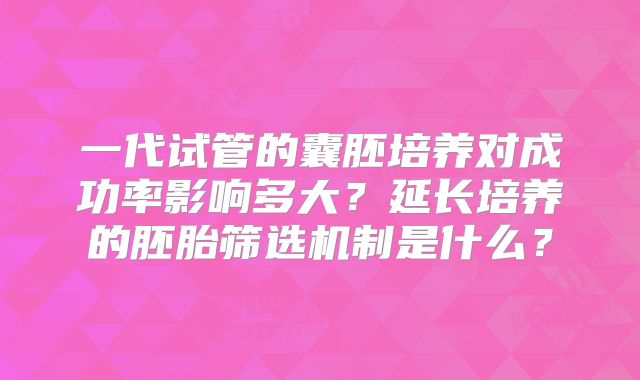 一代试管的囊胚培养对成功率影响多大？延长培养的胚胎筛选机制是什么？