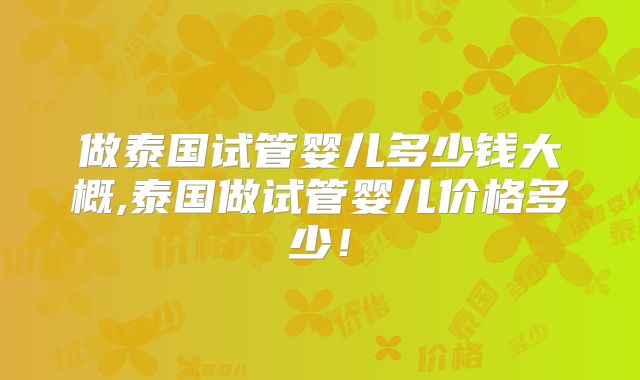 做泰国试管婴儿多少钱大概,泰国做试管婴儿价格多少!