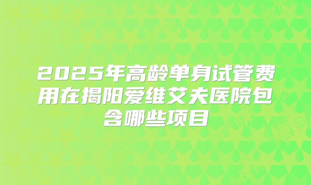 2025年高龄单身试管费用在揭阳爱维艾夫医院包含哪些项目