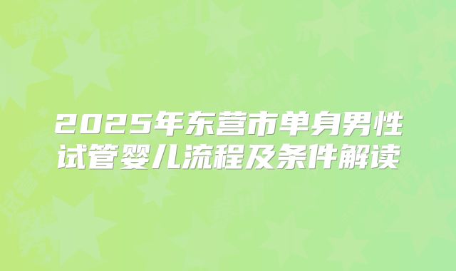 2025年东营市单身男性试管婴儿流程及条件解读