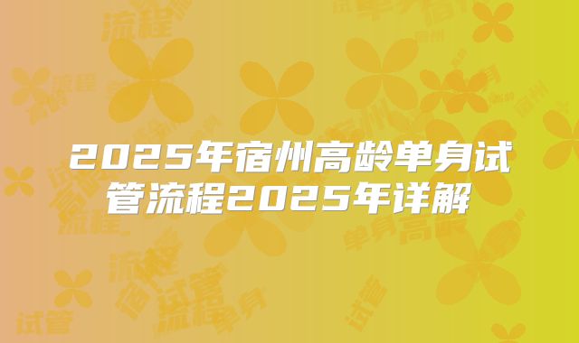 2025年宿州高龄单身试管流程2025年详解