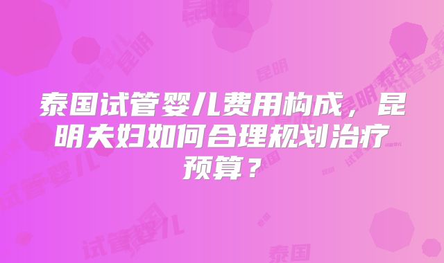 泰国试管婴儿费用构成,昆明夫妇如何合理规划治疗预算?