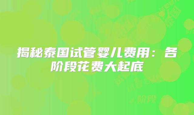 揭秘泰国试管婴儿费用：各阶段花费大起底