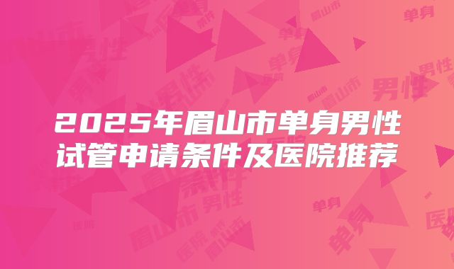 2025年眉山市单身男性试管申请条件及医院推荐