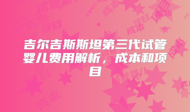 吉尔吉斯斯坦第三代试管婴儿费用解析，成本和项目