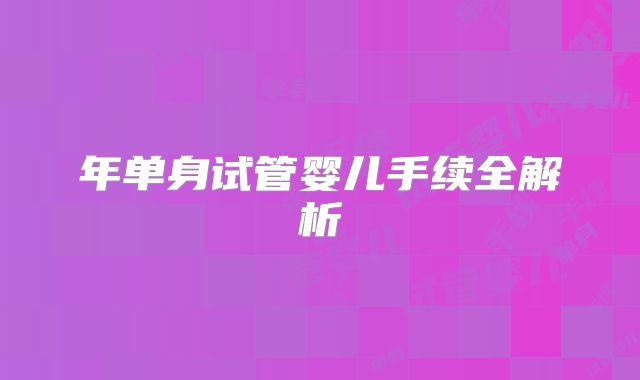 年单身试管婴儿手续全解析