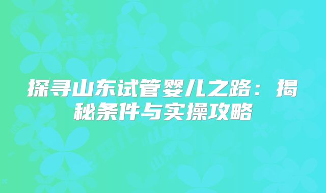 探寻山东试管婴儿之路：揭秘条件与实操攻略