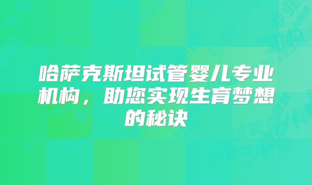 哈萨克斯坦试管婴儿专业机构，助您实现生育梦想的秘诀