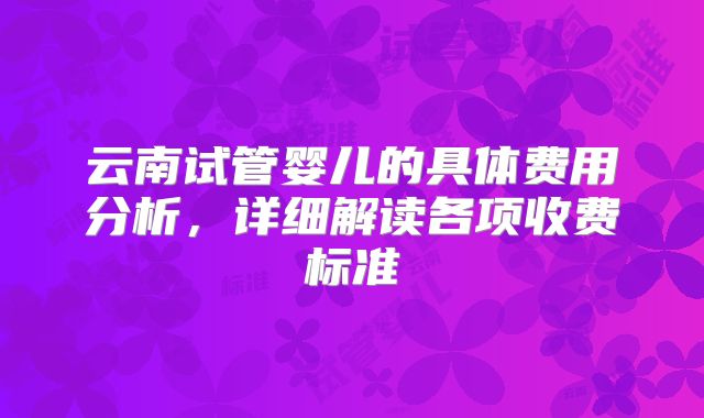 云南试管婴儿的具体费用分析，详细解读各项收费标准