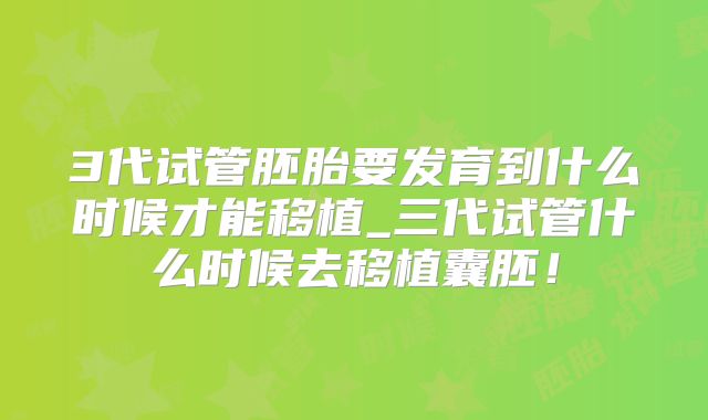 3代试管胚胎要发育到什么时候才能移植_三代试管什么时候去移植囊胚！