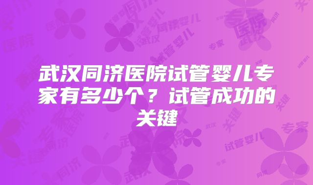武汉同济医院试管婴儿专家有多少个?试管成功的关键