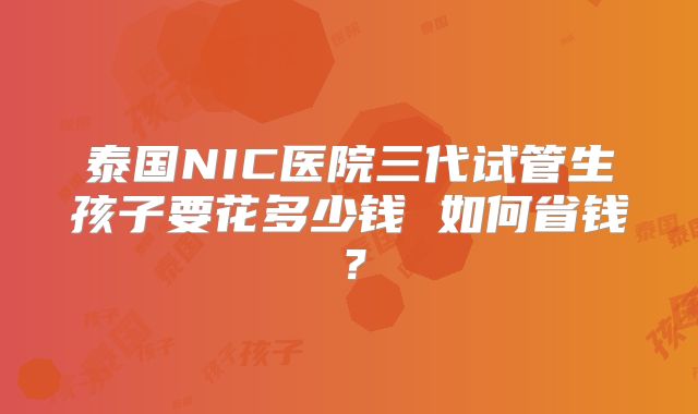 泰国NIC医院三代试管生孩子要花多少钱 如何省钱？