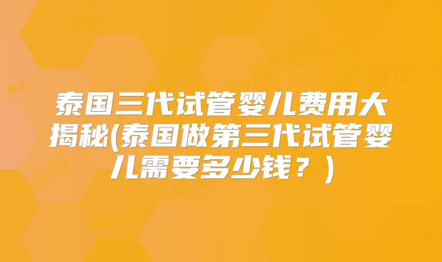 泰国三代试管婴儿费用大揭秘(泰国做第三代试管婴儿需要多少钱?)